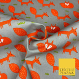 Grey Orange Sleeping Fox 100% COTTON CANVAS Printed Fabric Craft 58" 1708