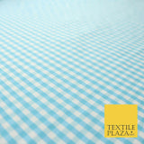 Turquoise Blue White 4mm Gingham Square Check Polycotton Fabric Dress Craft 58"