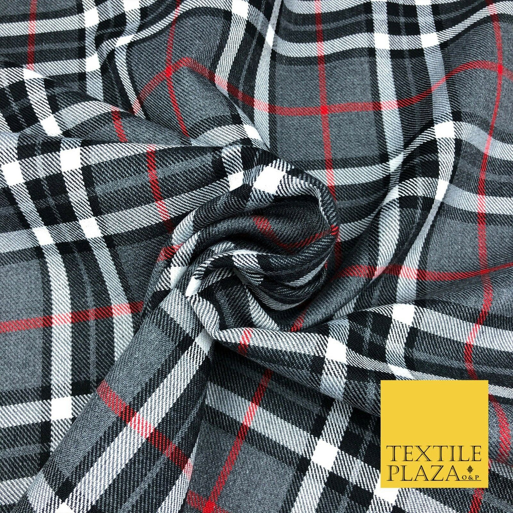 GREY Classic TARTAN Polyester Viscose Fabric Material 58" Craft Dress Q963