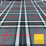 GREY Classic TARTAN Polyester Viscose Fabric Material 58" Craft Dress Q963