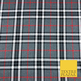 GREY Classic TARTAN Polyester Viscose Fabric Material 58" Craft Dress Q963