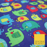 Royal Blue Colourful Trendy Elephants Printed 100% COTTON Fabric 58" Wide 4991