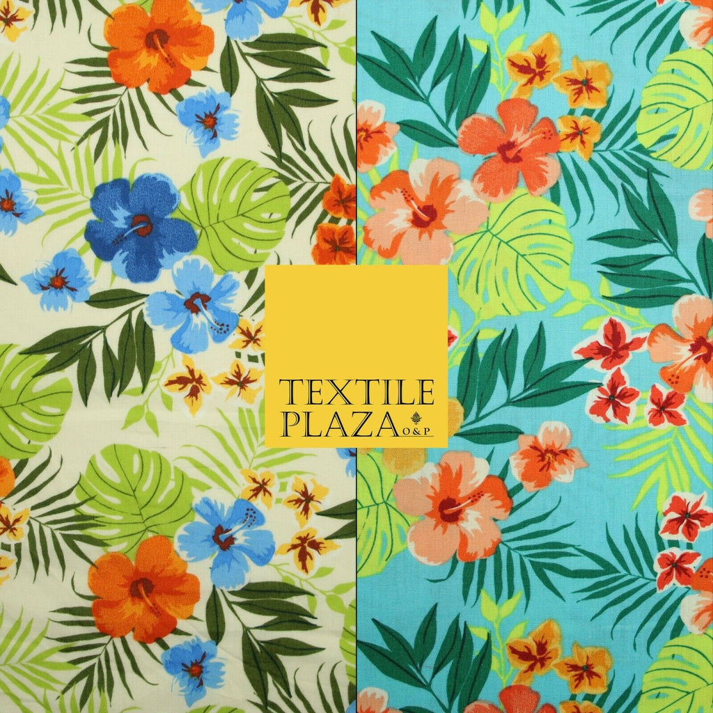 Tropical Exotic Artsy Floral Leaves Printed 100% COTTON POPLIN Fabric 58" Wide