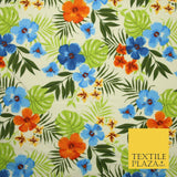 Tropical Exotic Artsy Floral Leaves Printed 100% COTTON POPLIN Fabric 58" Wide