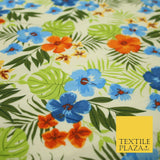 Tropical Exotic Artsy Floral Leaves Printed 100% COTTON POPLIN Fabric 58" Wide