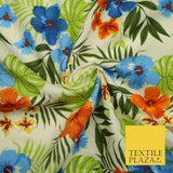 Tropical Exotic Artsy Floral Leaves Printed 100% COTTON POPLIN Fabric 58" Wide