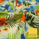 Tropical Exotic Artsy Floral Leaves Printed 100% COTTON POPLIN Fabric 58" Wide