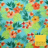 Tropical Exotic Artsy Floral Leaves Printed 100% COTTON POPLIN Fabric 58" Wide