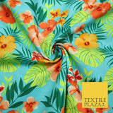 Tropical Exotic Artsy Floral Leaves Printed 100% COTTON POPLIN Fabric 58" Wide