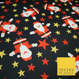 Festive Falling Santa Claus Father Christmas Stars Waffle Jersey Fabric 58" 5002