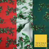 Festive Holly Berries Wreath Christmas Printed Poly Cotton Fabric Polycotton 45"