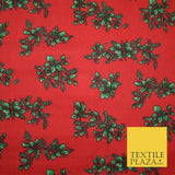 Festive Holly Berries Wreath Christmas Printed Poly Cotton Fabric Polycotton 45"