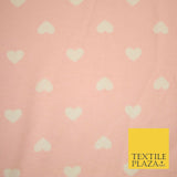 Pink Ivory Love Hearts Winceyette Soft Brushed Cotton Print Fabric 58" Wide 3985