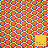 Coral Peach Rainbow Lattice  Printed Crepe Polyester Dress Fabric Retro NHS 2729