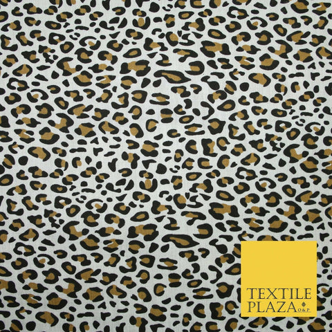 White Mini Leopard Cheetah Cat Animal Printed Poly Cotton Fabric Polycotton 5031