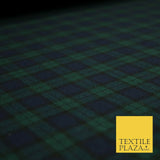 NAVY BLUE GREEN Tartan Check Polyester Viscose Fabric 58" Craft Dress 5074