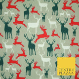 Reindeer Stag Silhouette Christmas Printed Poly Cotton Fabric Polycotton 45"