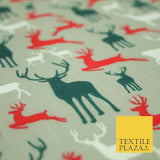 Reindeer Stag Silhouette Christmas Printed Poly Cotton Fabric Polycotton 45"