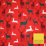 Reindeer Stag Silhouette Christmas Printed Poly Cotton Fabric Polycotton 45"