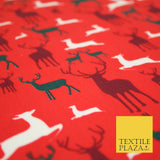 Reindeer Stag Silhouette Christmas Printed Poly Cotton Fabric Polycotton 45"