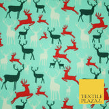 Reindeer Stag Silhouette Christmas Printed Poly Cotton Fabric Polycotton 45"