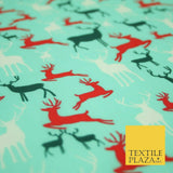 Reindeer Stag Silhouette Christmas Printed Poly Cotton Fabric Polycotton 45"