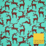 Tartan Check Reindeer Stag Christmas Printed Poly Cotton Fabric Polycotton 45"