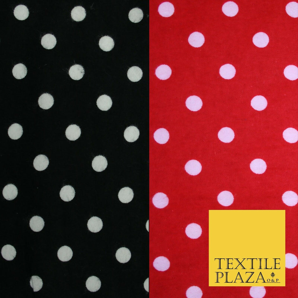 Black Red White 1cm Spot Polka Dot Winceyette Soft Brushed Cotton Print Fabric