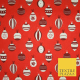 Christmas Baubles Festive Xmas Printed Poly Cotton Fabric Polycotton Craft 45"