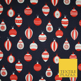 Christmas Baubles Festive Xmas Printed Poly Cotton Fabric Polycotton Craft 45"