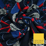 Navy Blue Skulls Digital Gaming Winceyette Soft Brushed Cotton Print Fabric 3966