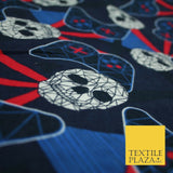 Navy Blue Skulls Digital Gaming Winceyette Soft Brushed Cotton Print Fabric 3966