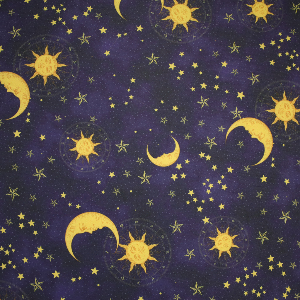 Blue Starry Night Crescent Moon Sky Printed Soft Touch Stretch Jersey Fabric3808