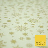 Ivory Cream Gold Metallic Falling Snowflakes Printed 100% Cotton Fabric 4119