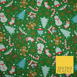 Festive Snowman Reindeer Christmas Printed Poly Cotton Fabric Polycotton 45"