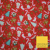 Festive Snowman Reindeer Christmas Printed Poly Cotton Fabric Polycotton 45"