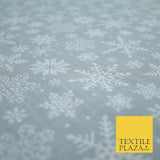 Festive White Snowflakes Christmas Printed Poly Cotton Fabric Polycotton 45"