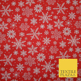 Festive White Snowflakes Christmas Printed Poly Cotton Fabric Polycotton 45"