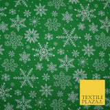 Festive White Snowflakes Christmas Printed Poly Cotton Fabric Polycotton 45"