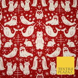 Red Festive Woodland Animals Winceyette Soft Brushed Cotton Print Fabric 3964