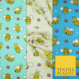 Happy Busy Bumble Bees Printed Polycotton Dress Craft Fabric Kids 44" 3 COLOURS