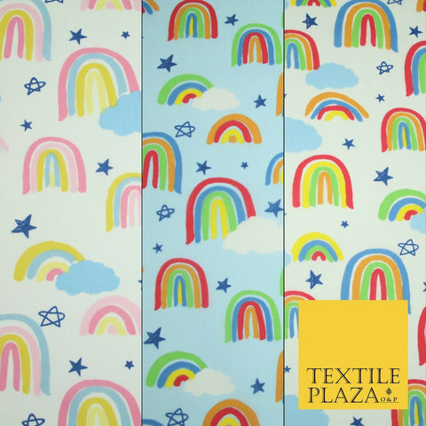 Rainbow Clouds Sky Stars Printed Polycotton Dress Craft Fabric NHS 44" 3 COLOURS