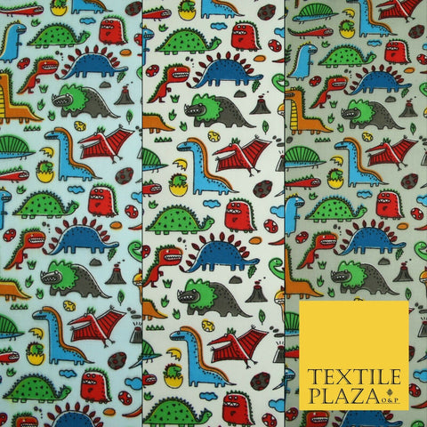 Colourful Cartoon Dinosaurs Printed Polycotton Dress Craft Fabric 44" 3 COLOURS