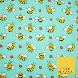 Happy Busy Bumble Bees Printed Polycotton Dress Craft Fabric Kids 44" 3 COLOURS