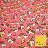 Magical Unicorns Rainbows Printed Polycotton Dress Craft Fabric 44" 3 COLOURS