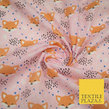 Cheeky Foxes Animals Leaves Printed Polycotton Dress Craft Fabric 44" 3 COLOURS