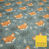 Cheeky Foxes Animals Leaves Printed Polycotton Dress Craft Fabric 44" 3 COLOURS