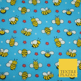 Happy Busy Bumble Bees Printed Polycotton Dress Craft Fabric Kids 44" 3 COLOURS