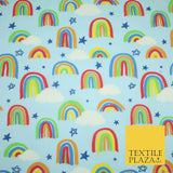 Rainbow Clouds Sky Stars Printed Polycotton Dress Craft Fabric NHS 44" 3 COLOURS