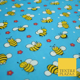 Happy Busy Bumble Bees Printed Polycotton Dress Craft Fabric Kids 44" 3 COLOURS